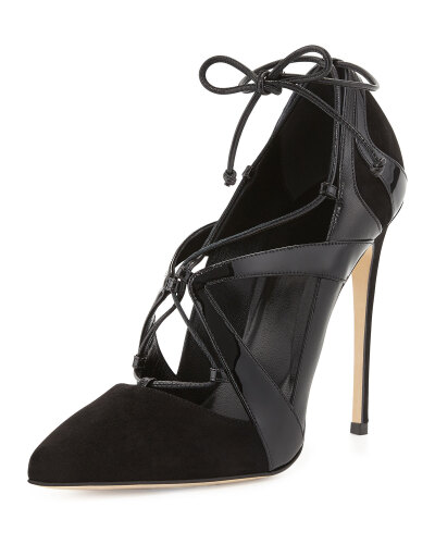 Alejandro Ingelmo—Ilaria Patent &amp; Suede Lace-Up Point-Toe Pump, Black