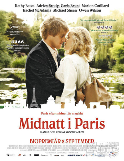 《午夜巴黎》（Midnight in Paris）是2011年由伍迪·艾伦编剧并执导的一部浪漫喜剧和奇幻电影。影片表现的主题是怀旧情绪、现代主义和存在主义。伍迪·艾伦凭本片获得了第84届奥斯卡金像奖的最佳原创剧本奖。