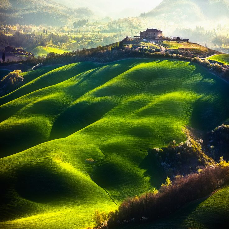 Val d’Orcia, Tuscany, Italy。托斯卡纳在意大利中部的西海岸上，一直被视为文艺复兴的发源地和意大利最美的洲。苍翠的山谷、绵延的山脉、秀丽的葡萄园、摇曳的橄榄树……这明丽的风景牵动了包括达芬奇与拉斐尔等众多画家的笔。