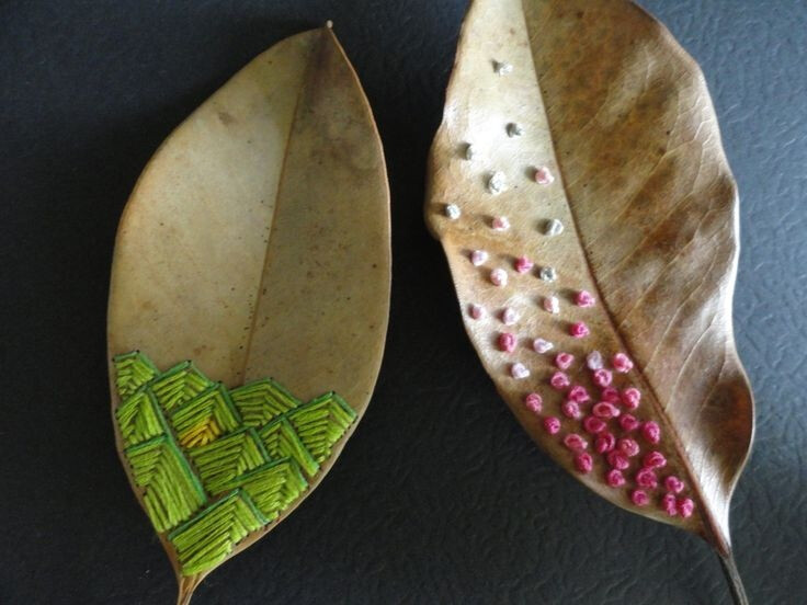 embroidery on magnolia leaves, 2011