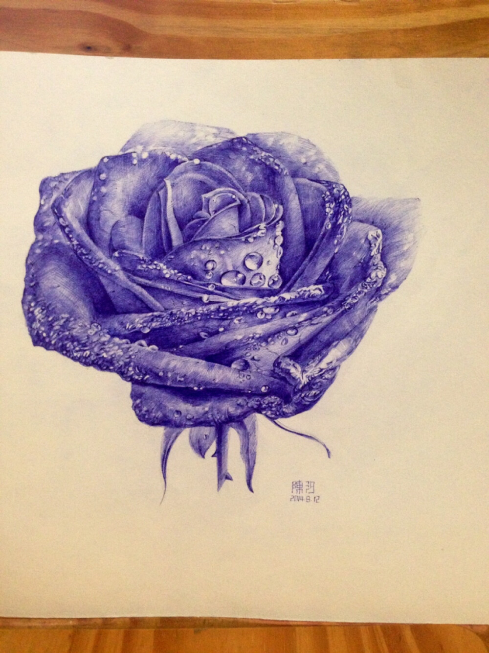 圆珠笔画 蓝色妖姬