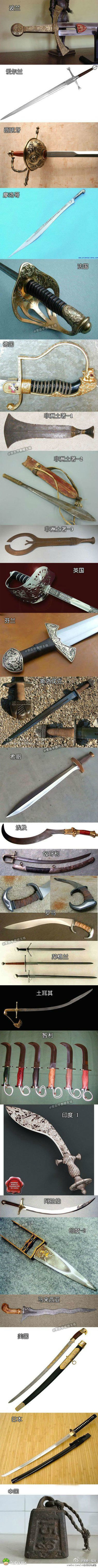 各国的佩剑，呃~最后一个就不要看了，这原本是张恶搞图，觉得这些刀剑挺好看的才发的~~·
