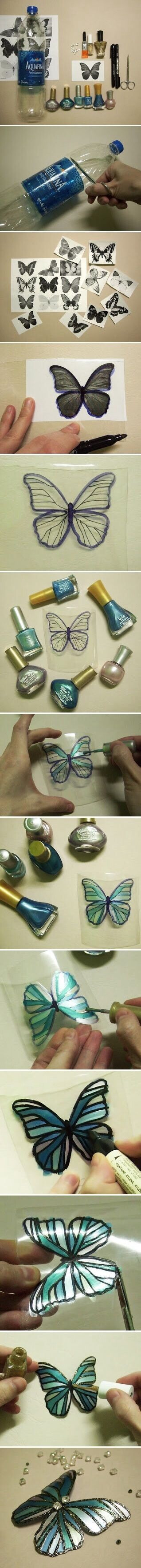 手工达人利用旧饮料瓶和指甲油制作蝴蝶的精彩创意