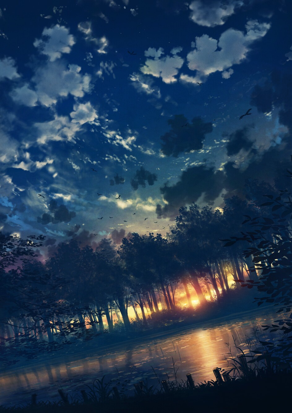 p站 插画 原创 场景 壁纸 誰も知らない夕暮れ 风景 美丽 黄昏 画师：コーラ id=41305556