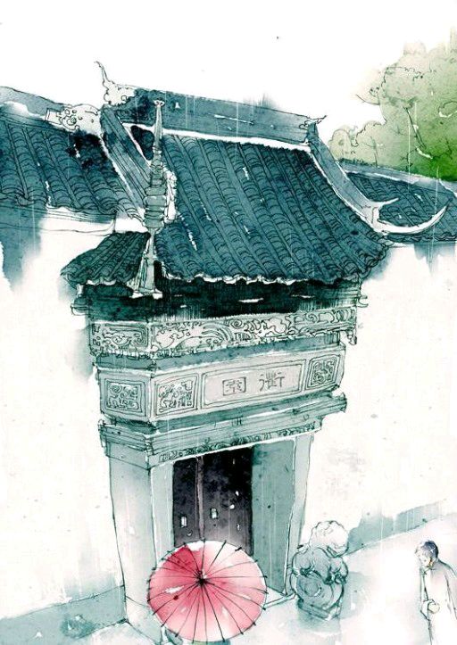 青瓦长忆旧时雨，朱伞深巷无故人.