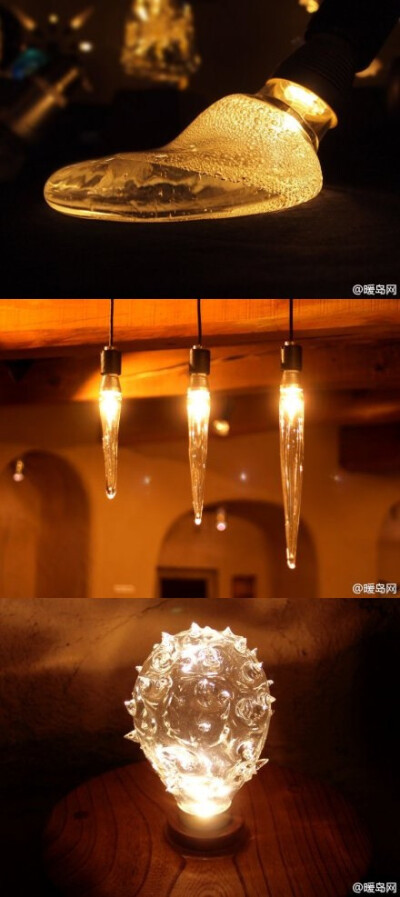 owl【家、具】日本一家灯具零售商日前开发出一个灯具系列，名为：魅影。分别有熔岩、冰柱、火龙果，看到这些奇特的外形，大概你也会想原来灯泡也是可以设计成这样的吧，实在是吸引眼球。