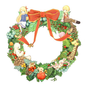 萌物 可爱 水粉画 水彩  动物 兔子 长颈鹿 圣诞 女孩