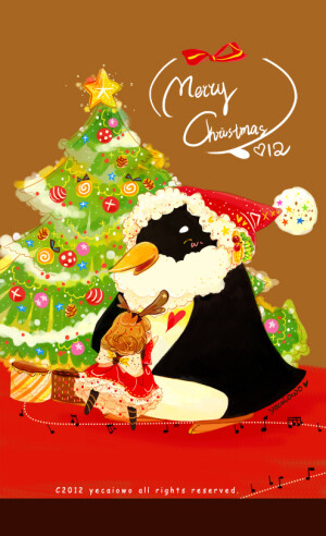 萌物 可爱 水粉画 水彩  动物 企鹅 女孩