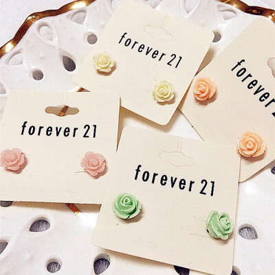 欧美外贸原单forever21森女清新玫瑰花朵糖果色耳钉耳环女饰品