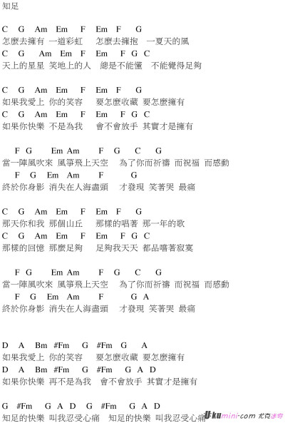 ukelele弹唱谱 知足