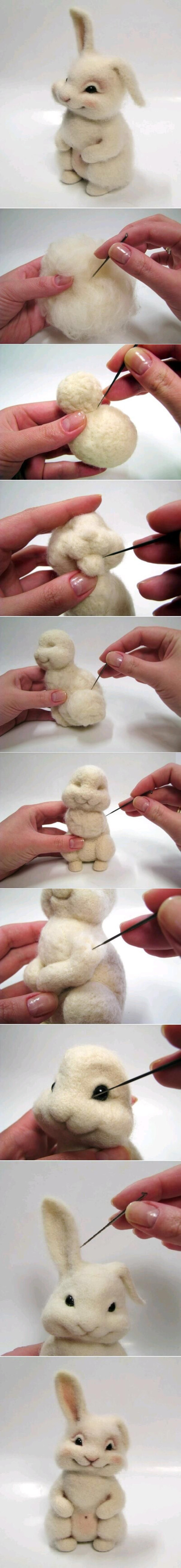 萌萌的毛毡兔子 DIY Cute Wool Rabbit via @夏饭饭