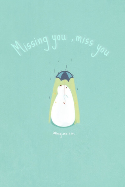 英文 文字 壁纸 治愈系插画 冬眠的xiang 北极熊 missing you ,miss you 错过你，想念你