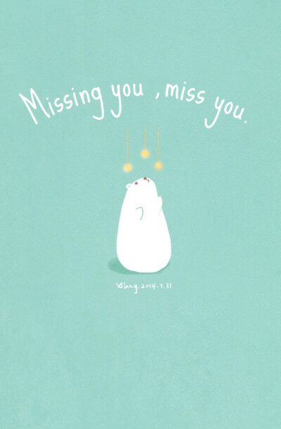 英文 文字 壁纸 治愈系插画 冬眠的xiang 北极熊 missing you ,miss you 错过你，想念你