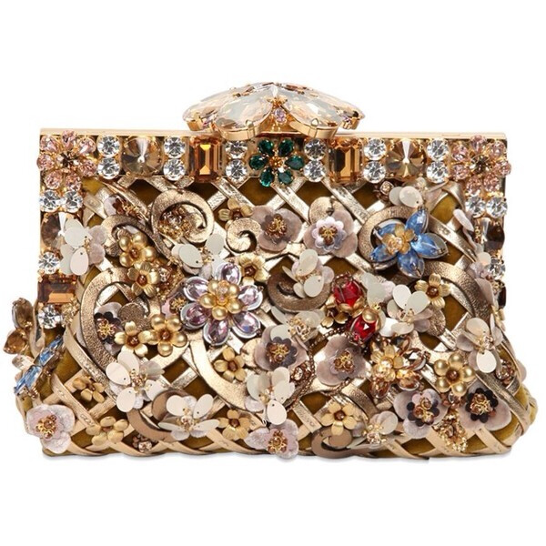 DOLCE &amp;amp; GABBANA Small Vanda Embroidered Velvet Clutch - Gold