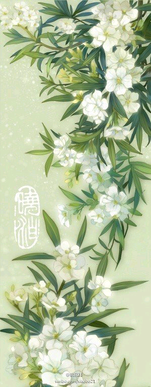 晓泊 插画 古风？ 夹竹桃 植物