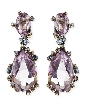 Alexis Bittar Fine Cool Heather Marquise Large 2-Stone Amethyst Clip Earrings