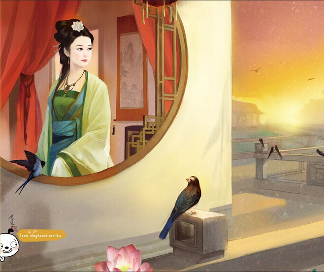 「 潇梦璃月 」. 红霞一缕映廊檐。