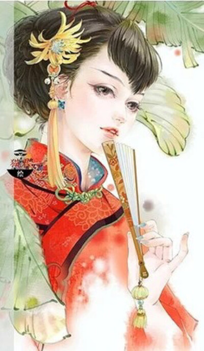 彼岸花。手绘，古风，美人。