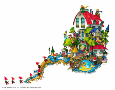 童话镇 是否每个人都幻想过自己住在城堡中，是否每个人心中都存在着一个童话王国？那些精灵般的小人，可爱的房子，都会令我们五笔向往。搜罗了一些JUNAIDA的插画作品，就让这些画风精致、色彩明快、有点像儿童画的…