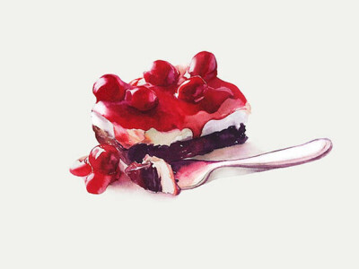 水彩 草莓蛋糕 甜点 吃货