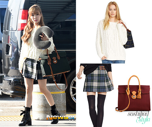 POLO Ralph Lauren: Cable-Knit Sweater @ Ralphlauren.com $198 Plaid Wool Miniskirt @ Ralphlauren.com $225 Ralph Lauren: Ricky Canvas and Leather Tote @ Saks.com $695