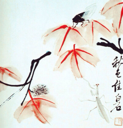 图为中国当代国画艺术大师齐白石的作品《蝉》。露重飞难进，风多响易沉。无人信高洁，谁为表予心。——骆宾王（唐代）