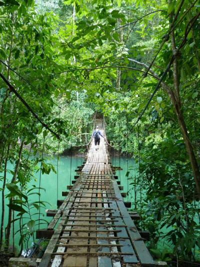 Footbridge near Drake's Bay on the Osa Peninsula, Costa Rica(Photo by Lain and Sara)。哥斯达黎加奥萨半岛德雷克湾。奥萨半岛一作奥撒半岛，西北临科罗纳多湾，西临太平洋，最南端为马塔帕洛角（Cabo Matapalo…