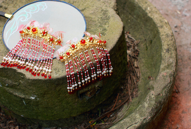 8月预定开启！金鱼姬 琉璃珍珠流苏插梳 汉服配饰中华风配饰