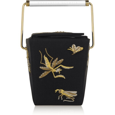 Charlotte Olympia Take Me Away embroidered satin-crepe clutch