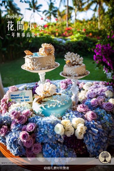 翻糖 婚礼 鲜花 紫色 蛋糕 甜品台
