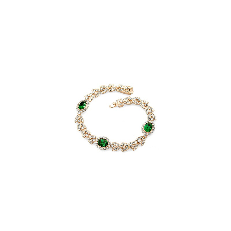 韩版时尚女雅典娜女神高档橄榄枝水晶手链_翡翠绿