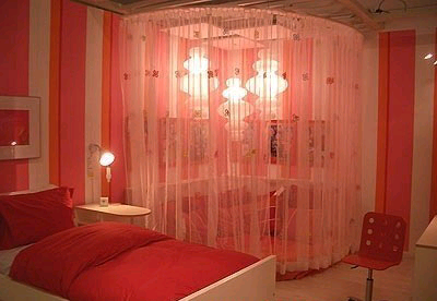 红色，浪漫卧室，圆床风格
