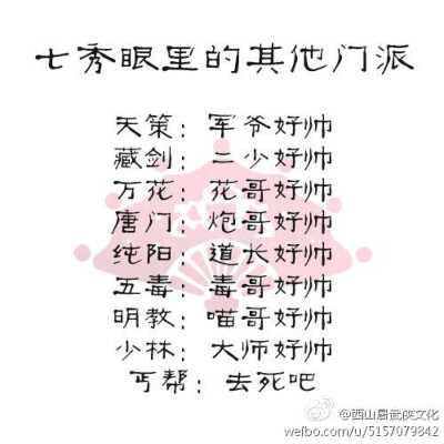 各门派对其他门派的看法——七秀（来源见水印）