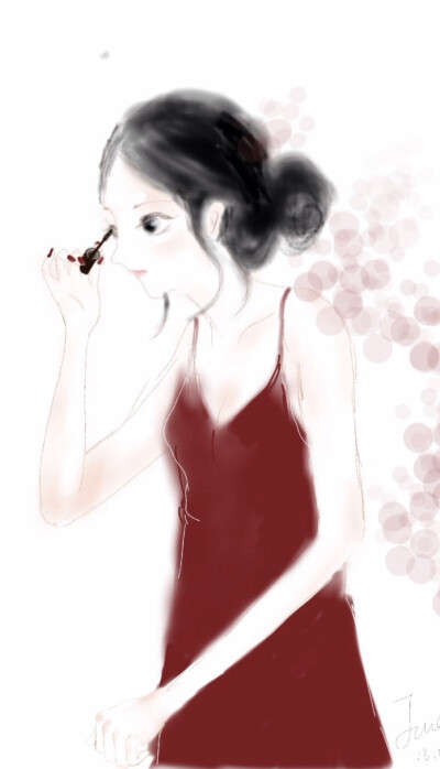 手绘iPhone5s壁纸·酒红·睡衣·驼背的女孩·面具·生活