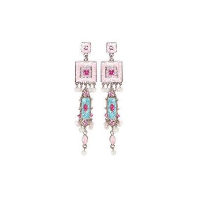 3.5&amp;quot; Enamel, Rhinestone and Faux Pearl Earrings with AB Sequins