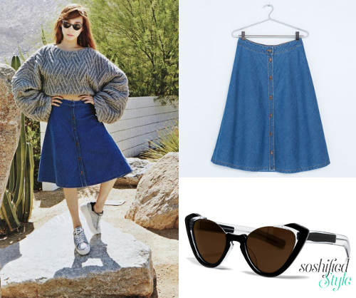 Bershka: Button Detail Denim Skirt @ bershka.com £23 Grey Ant by Optical W: Sail Sunglasses @ opticalw.com ₩320,000