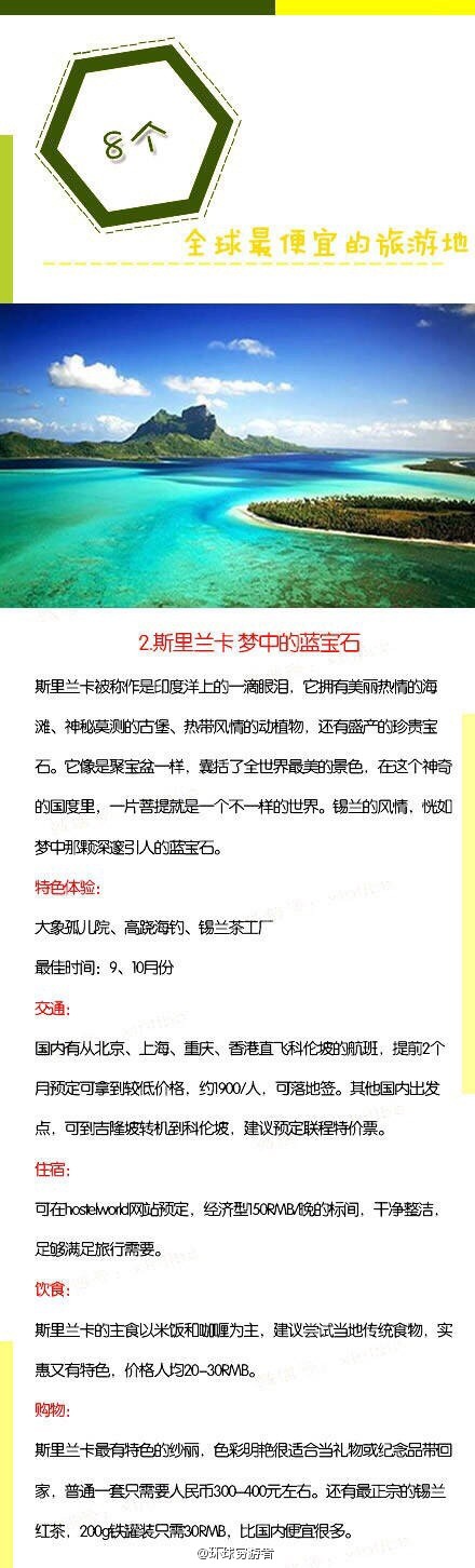 【这些国家 比国内游还便宜哟！计划走起！】“如果不出去走走，你会以为这就是生活的全部，如果没有出发，你不会发现人生其实还有各种可能?！苯裉?，为你推荐8个比国内游还便宜的境外好去处，超值的国外旅行体验让你花最少的钱看最精彩的世界。如果你也喜欢旅行,请关注我，有机会我们一起去旅行。1