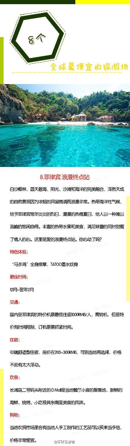 【这些国家 比国内游还便宜哟！计划走起！】“如果不出去走走，你会以为这就是生活的全部，如果没有出发，你不会发现人生其实还有各种可能?！苯裉?，为你推荐8个比国内游还便宜的境外好去处，超值的国外旅行体验让你花最少的钱看最精彩的世界。如果你也喜欢旅行,请关注我，有机会我们一起去旅行。5