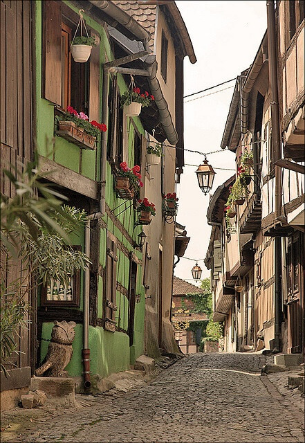 Riquewihr, Alsace, France。酒城利克威尔是法国阿尔萨斯大区（Alsace）的小镇，距北部的科尔玛（Colmar）15公里。座落在酒乡之路旁边的一处山谷中，整个小城寻觅不到一丝现代建筑的痕迹，仿佛历史的演义在这里突然停滞，使之永远定格在古朴纯美的十七世纪。因风景如画的中世纪艺术和建筑闻名于世。