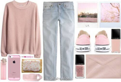 △粉色套头卫衣 x 洗水牛仔裤 x 匡威（①卫衣：H&amp;amp;M ②裤子：J.Crew ③鞋子：Converse）