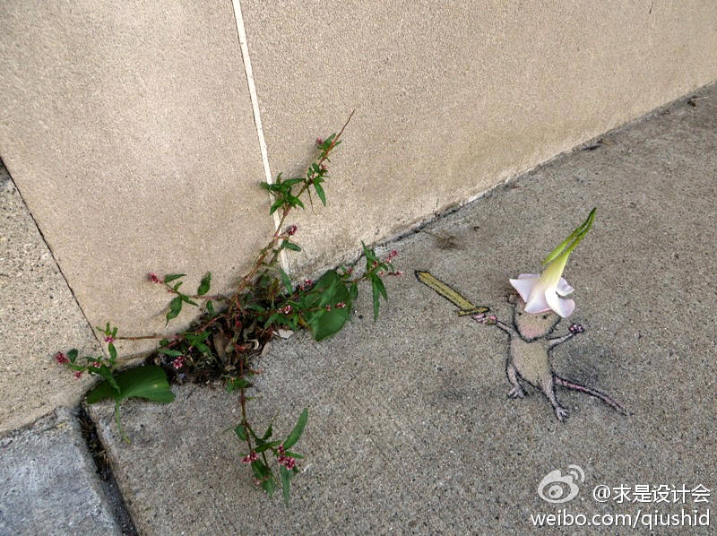 #求是爱设计# David Zinn 的粉笔小人，萌萌哒，好有爱，周边的小情调