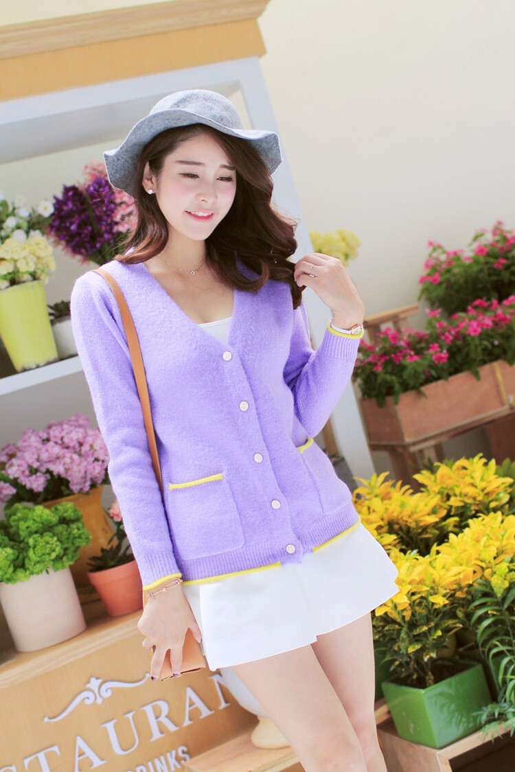 9019*新款2014女装韩版简约圆领宽松糖果色针织衫开衫毛衣外套