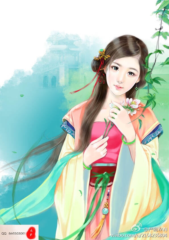 彼岸花。古风，手绘，美人。