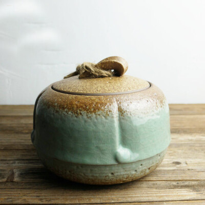 不器家日式粗陶茶叶罐春落夏初陶与哥窑的创意结合