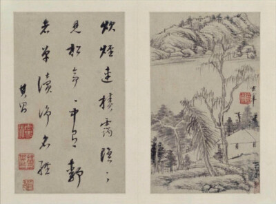 董其昌《山水画册》为其中年山水精品，现藏北京故宫博物院，共十开，每开品评前代大师，仿其笔意，用书法作画，尤以其擅长的行书笔意融于画中，深得各家精髓，出入各家画法，自在无碍。笔墨松秀含蓄，灵逸潇洒，富有…