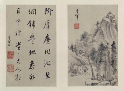 董其昌《山水画册》为其中年山水精品，现藏北京故宫博物院，共十开，每开品评前代大师，仿其笔意，用书法作画，尤以其擅长的行书笔意融于画中，深得各家精髓，出入各家画法，自在无碍。笔墨松秀含蓄，灵逸潇洒，富有…