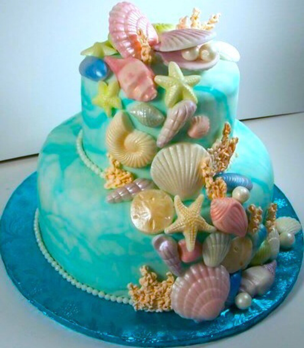 翻糖蛋糕婚礼生日派对鲜花海洋系贝壳