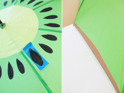 西瓜雨伞和奇异果雨伞用同样的方式制作，根据图案的不同调整胶带的造型。
