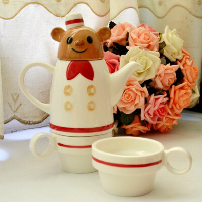 台湾小竹轮下午茶 花茶茶具套壶 2人份陶瓷咖啡1壶2杯套装 礼物