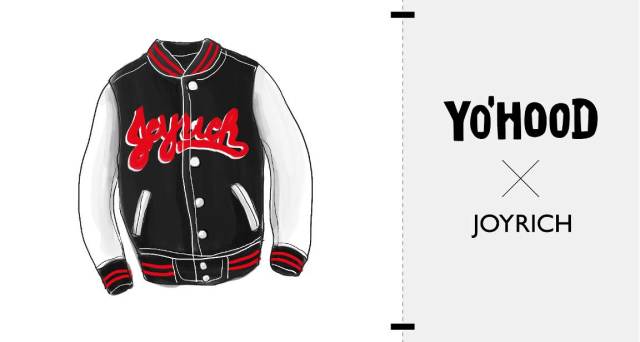 5、JOYRICH： 融合复古与前卫元素的好莱坞时尚潮牌JOYRICH此番秋冬也带来最新YO’HOOD合作产品，此款设计为经典复刻版棒球夹克，正面夸张的logo标示体现品牌一直以来大胆的作风，黑白的主色调以及红色的点缀细节，展现出极具街头辨识度的风格，喜欢美式风格的朋友值得入手。